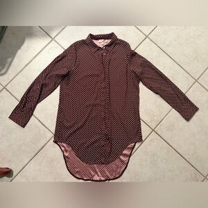 Philosophy Button Up Night Gown Shirt  Medium Wine w/Pink Polka Dots